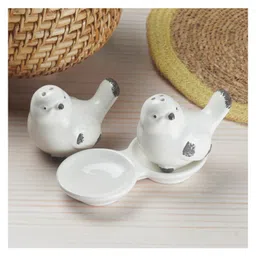 Kookee Ceramic Salt and Pepper Set with tray, Sparrow, White (10279)-picture-23