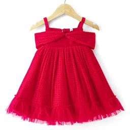 Babyhug Sleeveless Pleated Mesh A Liner Party Frock with Frill Detailing Solid Colour - Red image 1