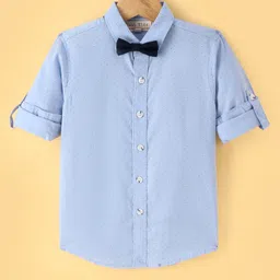 JASH KIDS Cotton Woven Full Sleeves Polka Dots Printed Shirt with Bow - Blue-picture-23