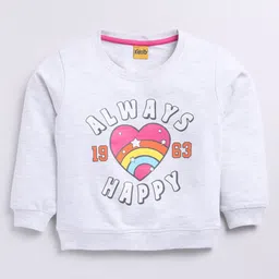 Kidcity Cotton Looper Full Sleeves Heart Printed Sweatshirt - White Milange-image-17