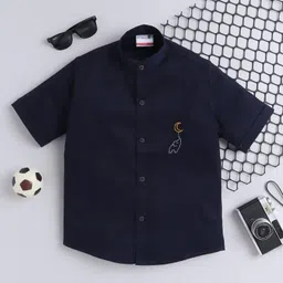 BAATCHEET Cotton Half Sleeves Elephant Embroidered Shirt - Navy Blue-picture-15