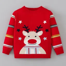 Mark & Mia Viscose Full Sleeves Pullover Sweater with Reindeer Design - Red-picture-16
