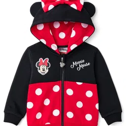 Babyhug Disney Terry Knit Full Sleeves Hooded Sweatjacket With Minnie Mouse Graphics & Bow Applique - Red & Black-picture-16