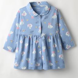 CUCUMBER Sinker Knit Full Sleeves Animal Printed Shirt Dress With Collar Neck - Light Blue-picture-3