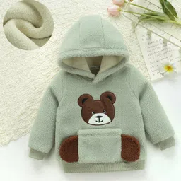 Mark & Mia Full Sleeves Fur Hooded Sweatshirt With Teddy Bear Patch & Applique - Green-picture-12