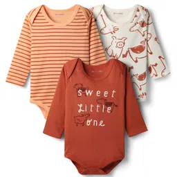 kookie kids india Kookie Kids Interlock Knit Full Sleeves Striped & Animal Printed Onesies Pack of 3 - Multicolor-picture-32