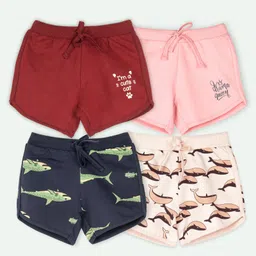 Ariel Cotton Knit Pack Of 4 Whales & Typography Printed Shorts - Navy Blue Maroon Pink & Peach-picture-22