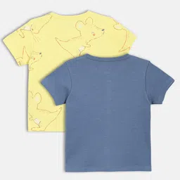 MINI KLUB Cotton Knit Pack Of 2 Half Sleeves Typography & Baby Animals Printed Jhablas - Yellow & Blue image 3