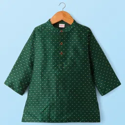 Babyhug Cotton Woven Full Sleeves Foil Print Kurta & Pyjama Set - Dark Green image 2