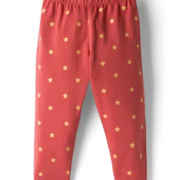 Babyhug Cotton Lycra Knit Full Length Leggings with Stretch & Stars Print - Rust Orange image 2