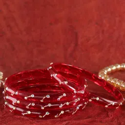 LAVAZZA Set Of 8 Zircon Diamond & Beads Work Glass Bangles image 4
