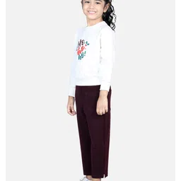 Aww Hunnie Full Sleeves Christmas Theme Ho Ho Ho Printed Sweatshirt & Pants - White & Wine Maroon image 4