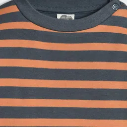 Mi Arcus 100% Cotton Striped Tee -  Grey & Brown image 4