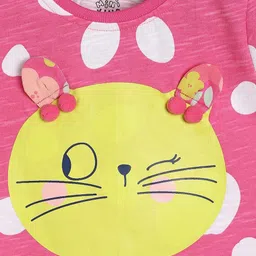 MINI KLUB Cotton Cap Sleeves Cat Printed & Ears Applique Detailed Top - Lilac image 4