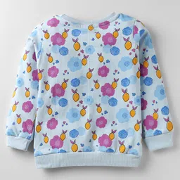 Tango Looper Knit Full Sleeves Co-ords Night Suit With Floral Print - Light Blue image 3