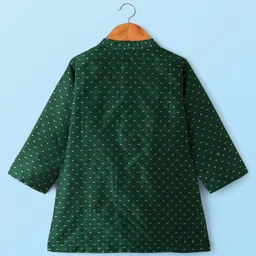Babyhug Cotton Woven Full Sleeves Foil Print Kurta & Pyjama Set - Dark Green image 3