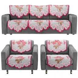 Kuber Industries White & Pink Printed Cotton Sofa Cover image 4