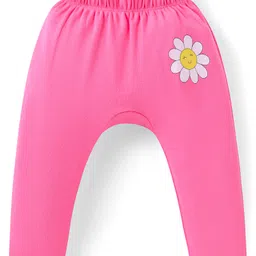 Babyhug Cotton Knit Full Length Diaper Leggings With Floral & Polka Dots Print Pack Of 3 - Pink Yellow & Lilac image 4