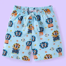 Babyhug Cotton Knit Knee Length Striped & Lion Printed Shorts Pack of 3 - Blue White & Light Blue image 4