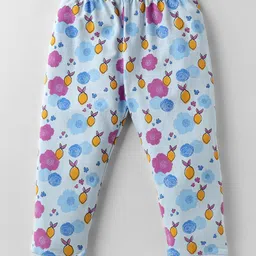 Tango Looper Knit Full Sleeves Co-ords Night Suit With Floral Print - Light Blue image 4