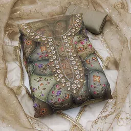 MANVAA Embellished Organza Unstitched Dress Material image 2