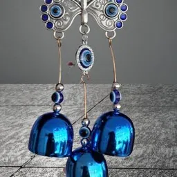 aperol design 3 Bells Metal Wind Chime with Evil Eye Charm for Home Vastu & Good Vibes Bronze Windchime image 4