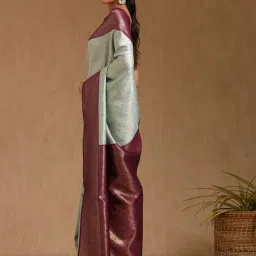 Soch Powder Blue Silk Blend Zari Saree With Stitched Blouse image 3