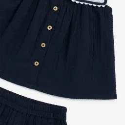 HOP Baby by Westside Navy Seersucker Textured Cotton Top and Shorts Set image 3