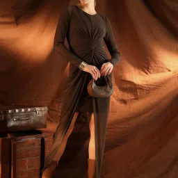 Kazo Brown Plain Maxi Dress image 3