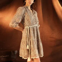 Kazo Beige Embroidered A-Line Dress image 3