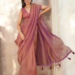 Tikhi Imli Pink Solid Saree with Unstitched Blouse image 3