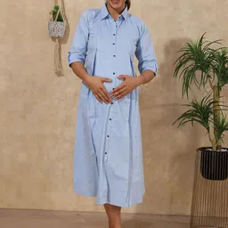 EASY MOM Women Solid Fit & Flare Midi Dress-image-66