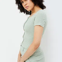 Ginger by Lifestyle Sage Green & White Striped Top image 3
