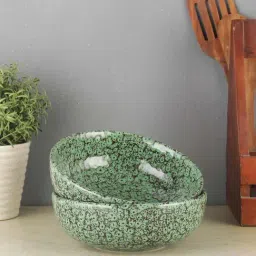 VarEesha Foliage Green Ceramic Serving Bowls (700 ml) - Set of 2-image-9