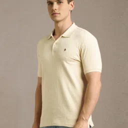 Louis Philippe Beige Cotton Slim Fit Texture Polo T-Shirt image 3