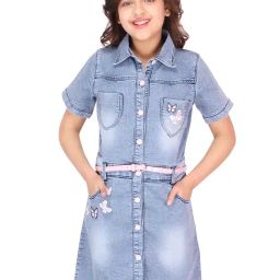 Cutecumber Kids Blue Solid Dress with Belt-picture-24