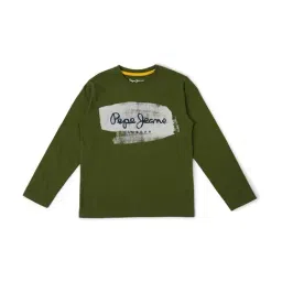 Pepe Jeans Kids Green Cotton Graphic Full Sleeves T-Shirt-image-8