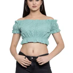 Global Republic Blue Cotton Self Design Crop Top-picture-158
