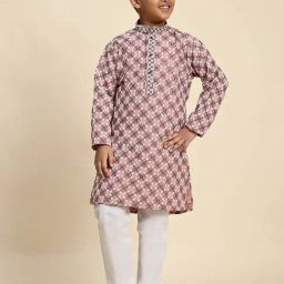 Pro-Ethic Style Developer Boys Peach & White Embroidered Full Sleeves Kurta with Pyjamas-picture-9