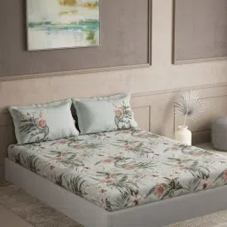 DDecor Souvenir Green Cotton Floral 144 TC Super King Bedsheet with 2 Pillow Covers-image-81