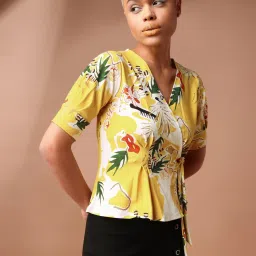 PURVAJA Yellow Printed Top image 3