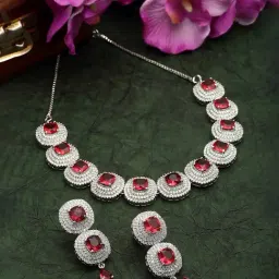 Zeneme Rhodium Plated CZ Studded Jewellery Set-picture-12