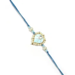 Karatcart Set of 2 Light Blue Heart Shape Handmade Kundan Rakhi for Brother with Roli & Chawal image 3