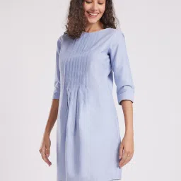 Fablestreet Light Blue Cotton Relaxed Fit A Line Dress image 3
