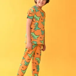 Anthrilo Kids Mustard Cotton Printed T-Shirt & Trouser image 3