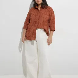 Gia by Westside Rust Floral Embroidered Cotton Shirt image 3