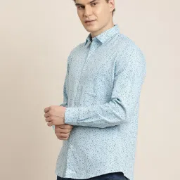 Turtle Light Blue Cotton Linen Slim Fit Printed Shirt image 3