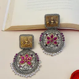 Abdesigns High-Quality Goddess Laxmi Dual Tone Earrings image 3