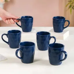 Nestasia Diamond Textured Navy Blue Ceramic Coffee Mugs Set Of 6 220ml-image-78