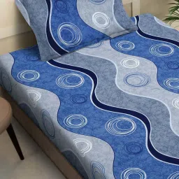 Klotthe Blue 300 TC Polycotton Single Book Fold Bedsheet with Pillow Cover image 3